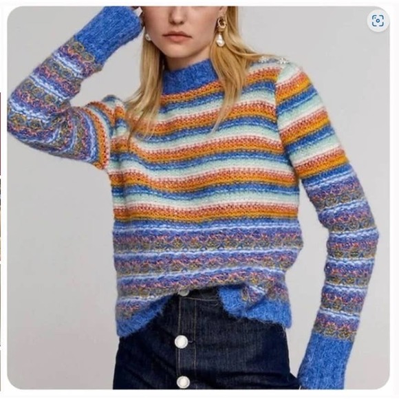 Leandra Medine Mango Rainbow Striped Long Sleeve Knit Sweater Women's Size M - Picture 2 of 12